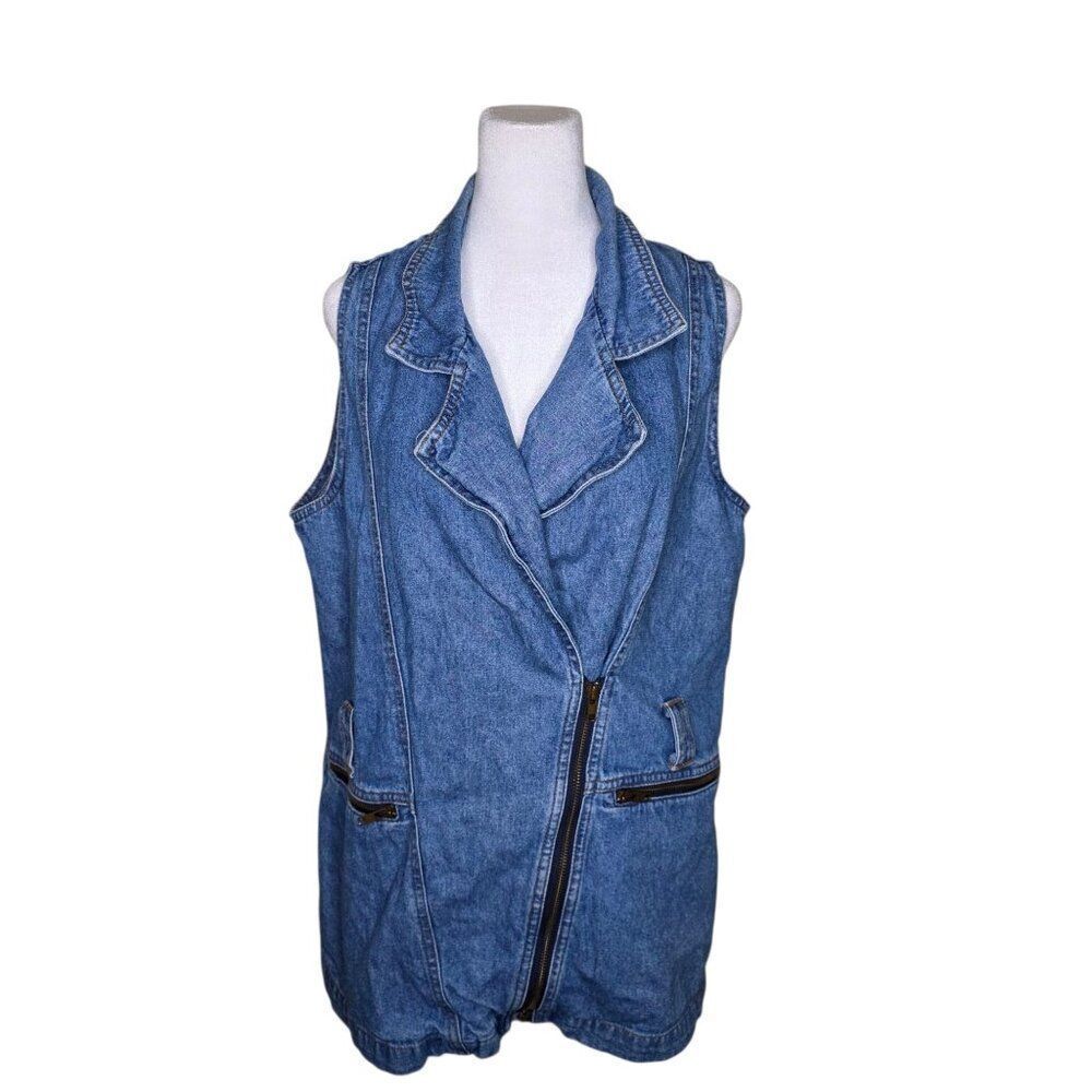 LA Connection Vintage 80s Sleeveless Denim Zip Up Vest Womens Size L Blue